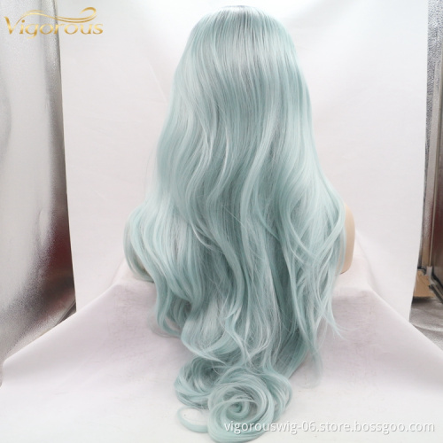 Vigorous mono long premium high quality straight wholesale black women synthetic hair wigs with lace front